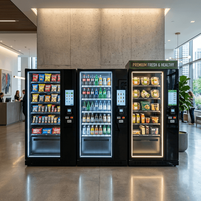 Glass-front vending machines in a workplace break room